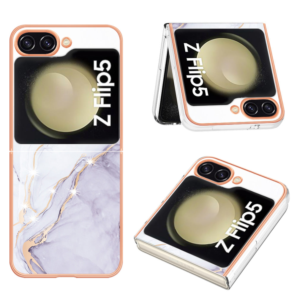 YB IMD Series-2 Electroplated Edge Phone Case for Samsung Galaxy Z Flip5 5G Soft TPU Marble Pattern IMD Cover