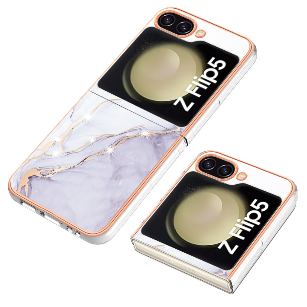 YB IMD Series-2 Electroplated Edge Phone Case for Samsung Galaxy Z Flip5 5G Soft TPU Marble Pattern IMD Cover