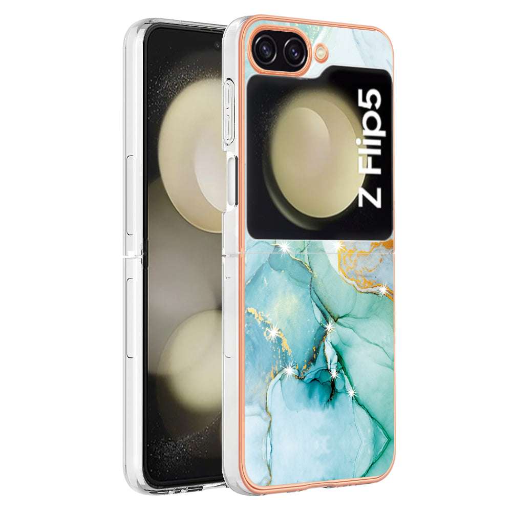 YB IMD Series-2 Electroplated Edge Phone Case for Samsung Galaxy Z Flip5 5G Soft TPU Marble Pattern IMD Cover