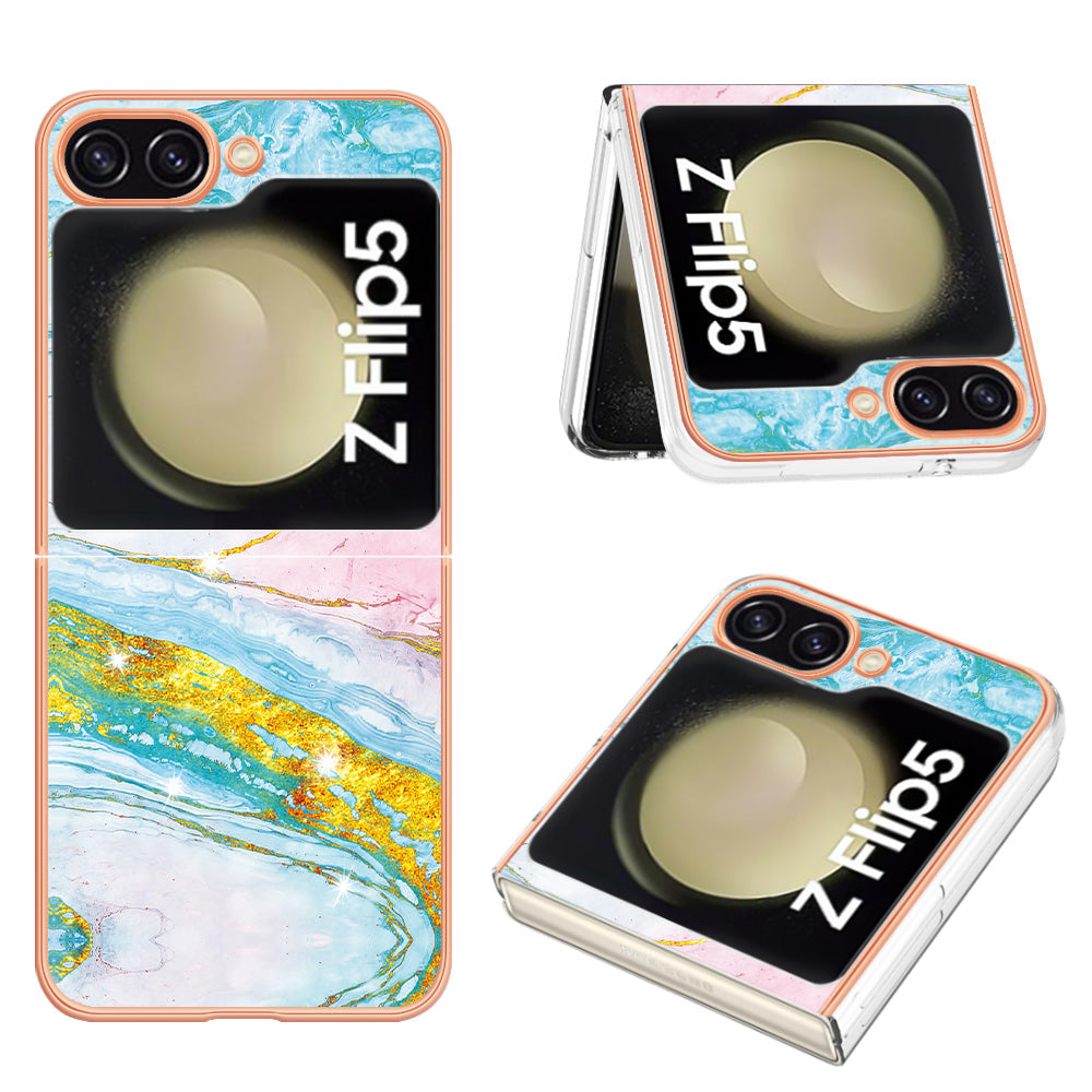 YB IMD Series-2 Electroplated Edge Phone Case for Samsung Galaxy Z Flip5 5G Soft TPU Marble Pattern IMD Cover