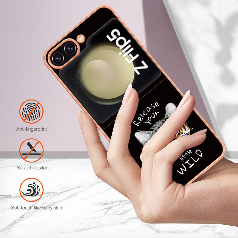 YB IMD Series-19 Style D For Samsung Galaxy Z Flip5 5G Electroplating Phone Case Soft 2.0mm TPU IMD Pattern Phone Cover