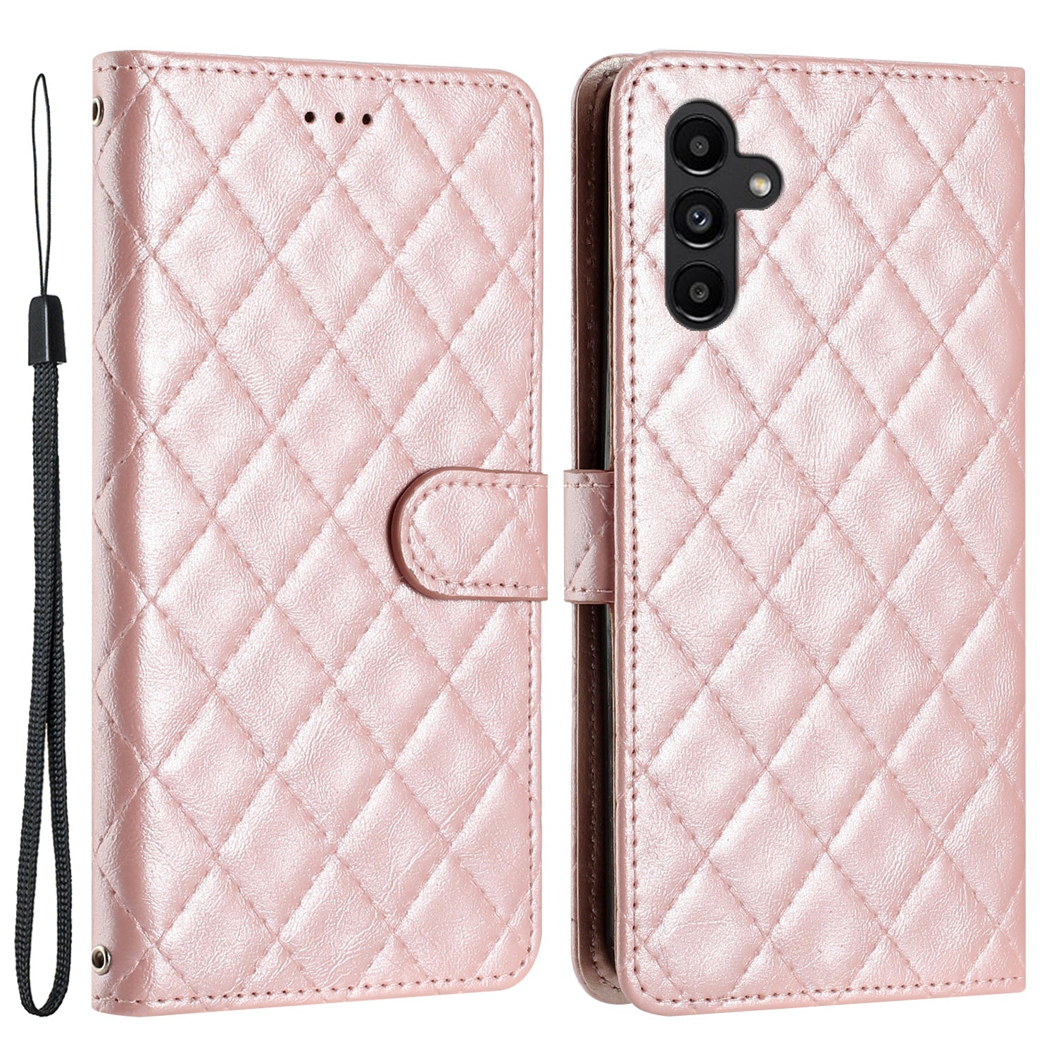 For Samsung Galaxy S23 FE PU Leather Case Rhombus Stitching Line Design Wallet Stand Phone Cover
