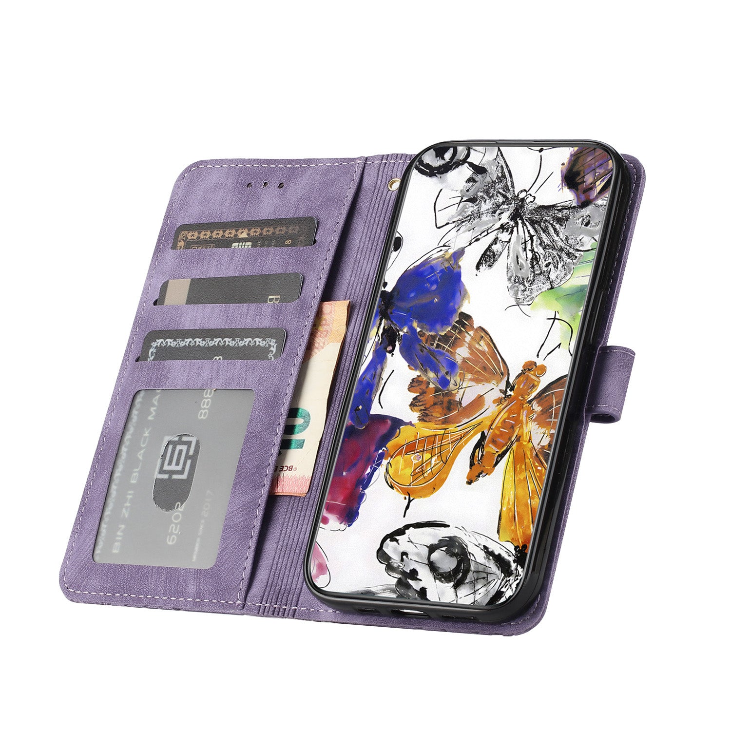 Til Samsung Galaxy A24 4G A25 5G PU læder Skin-touch etui med trykte sommerfugle tegnebogsstativ Telefoncover