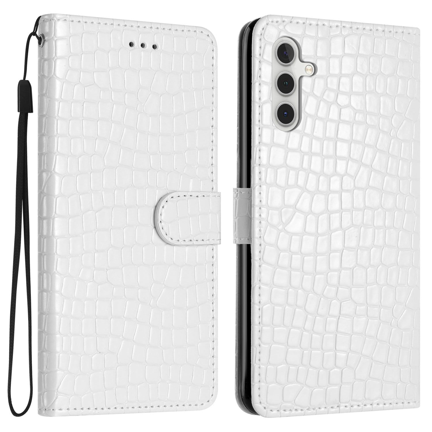 PU Leather Crocodile Texture Phone Case for Samsung Galaxy A24 4G A25 5G Wallet Stand Protective Cover with Strap
