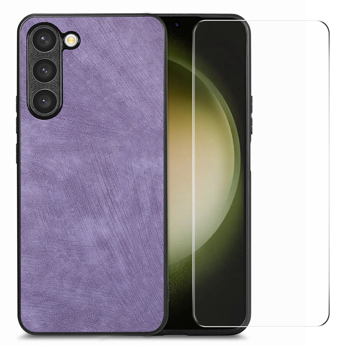 ENKAY HAT PRINCE For Samsung Galaxy S23 Retro Leather Coated PC Phone Case with 0.18mm High Aluminium-silicon Glass Film