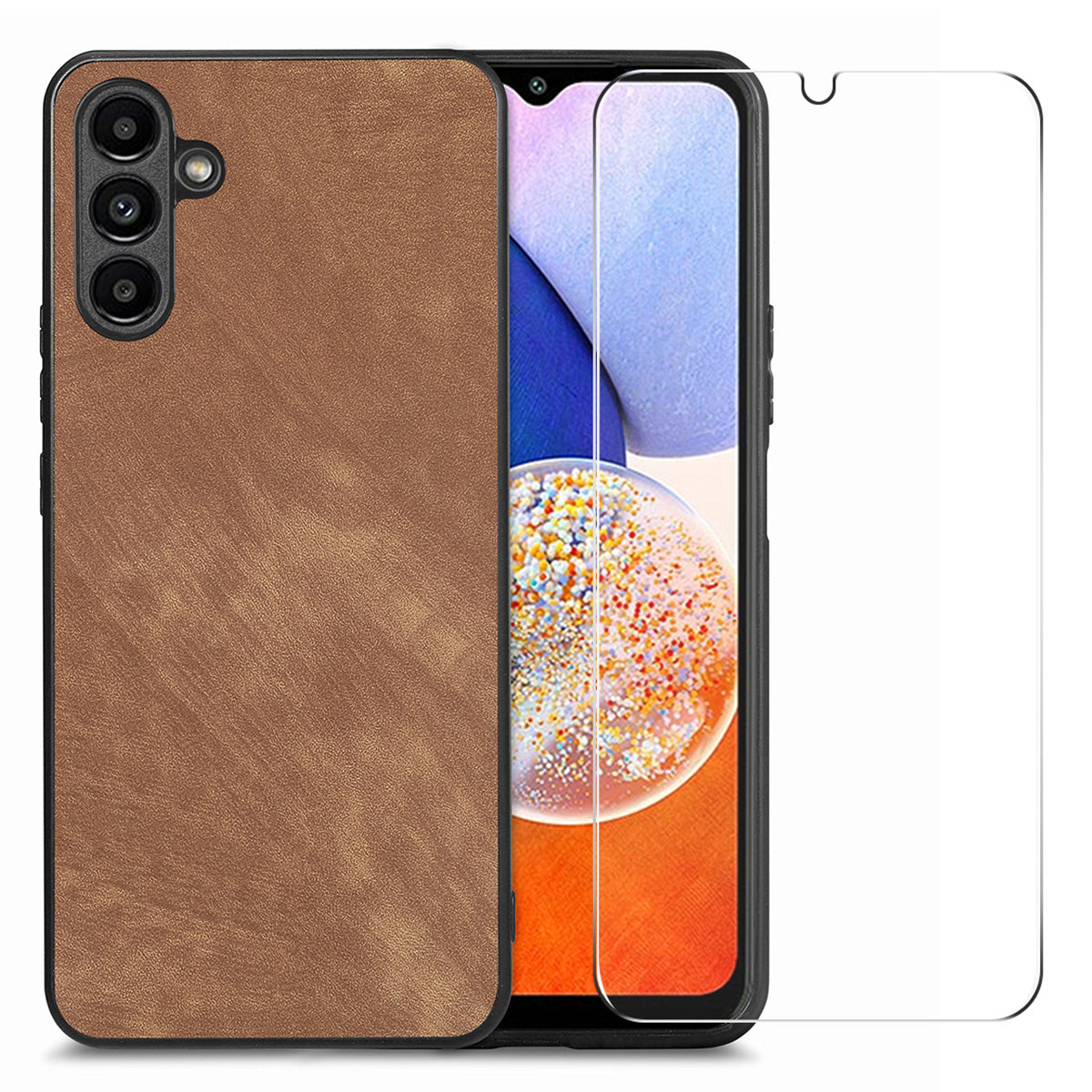 ENKAY HAT PRINCE For Samsung Galaxy A14 4G PU Leather Coated PC Retro Phone Case with High Aluminium-silicon Glass Film