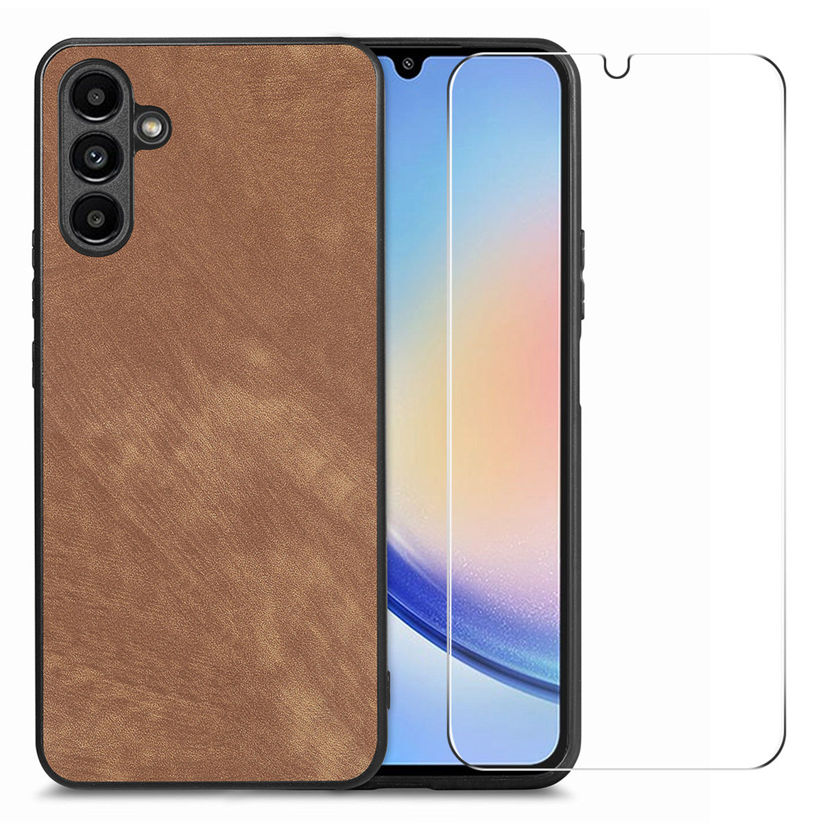 ENKAY HAT PRINCE For Samsung Galaxy A34 5G Phone Case Retro Leather PC Cover with High Aluminium-silicon Glass Film