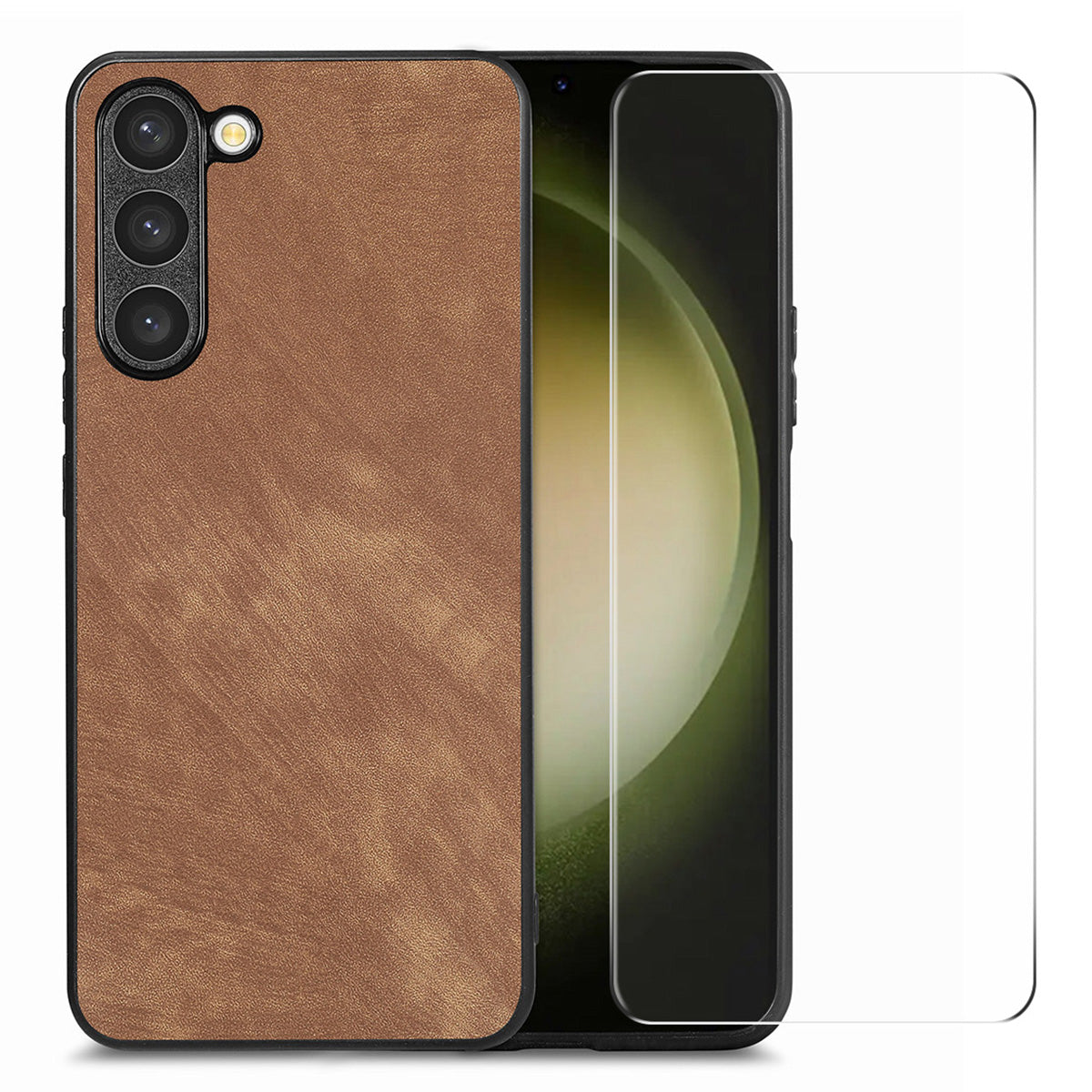ENKAY HAT PRINCE Til Samsung Galaxy S23 Retro telefontaske Læderbelagt pc-cover med 0,18 mm høj aluminium-silicium glasfilm