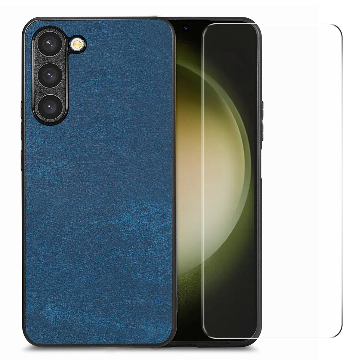 ENKAY HAT PRINCE Til Samsung Galaxy S23 Retro telefontaske Læderbelagt pc-cover med 0,18 mm høj aluminium-silicium glasfilm