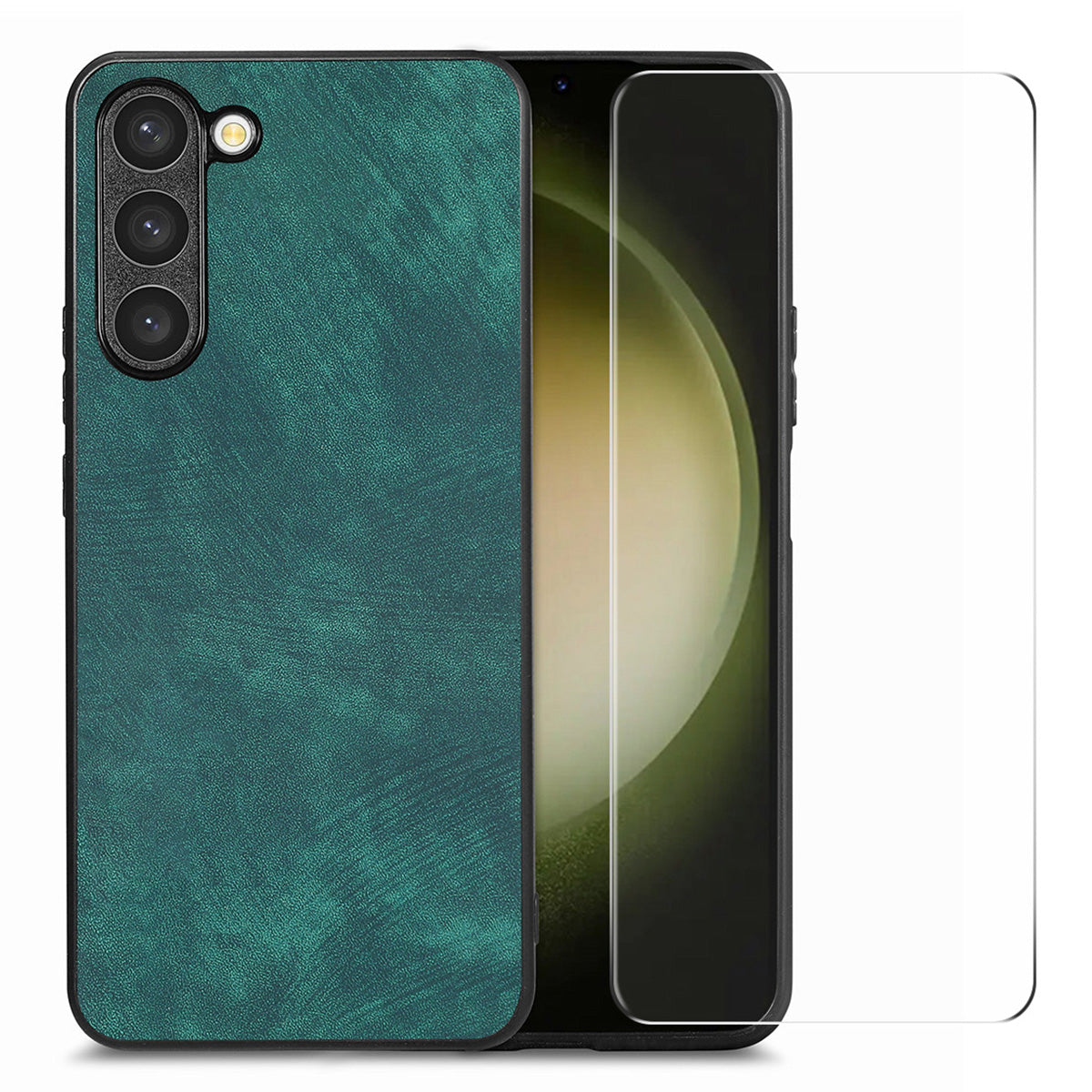 ENKAY HAT PRINCE Til Samsung Galaxy S23 Retro telefontaske Læderbelagt pc-cover med 0,18 mm høj aluminium-silicium glasfilm