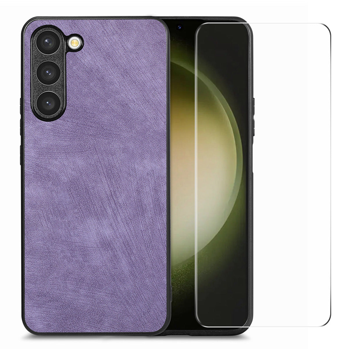 ENKAY HAT PRINCE For Samsung Galaxy S23 Retro Phone Case Leather Coated PC Cover with 0.18mm High Aluminium-silicon Glass Film