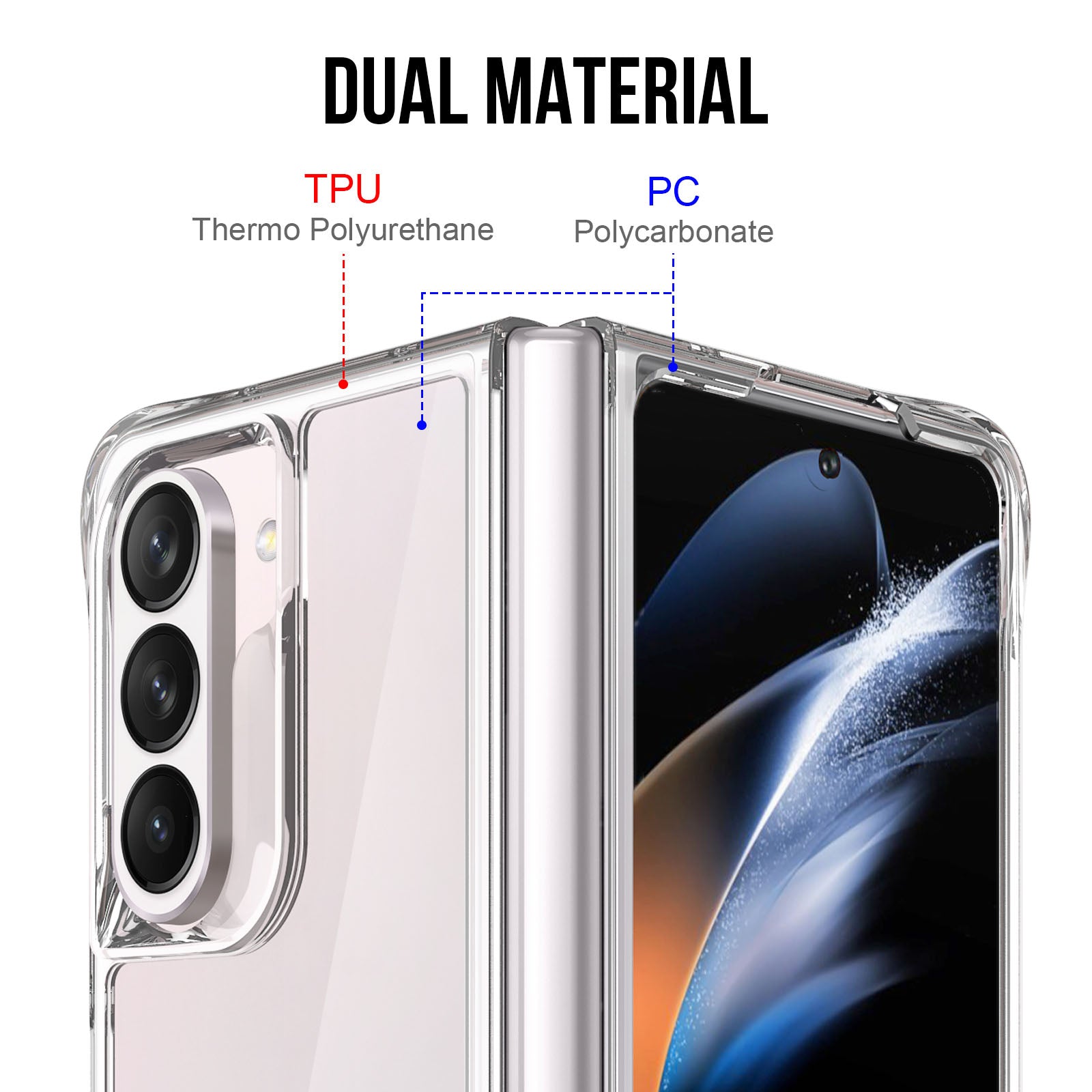 Transparent Phone Case for Samsung Galaxy Z Fold5 5G , PC+TPU Shockproof Folding Cover
