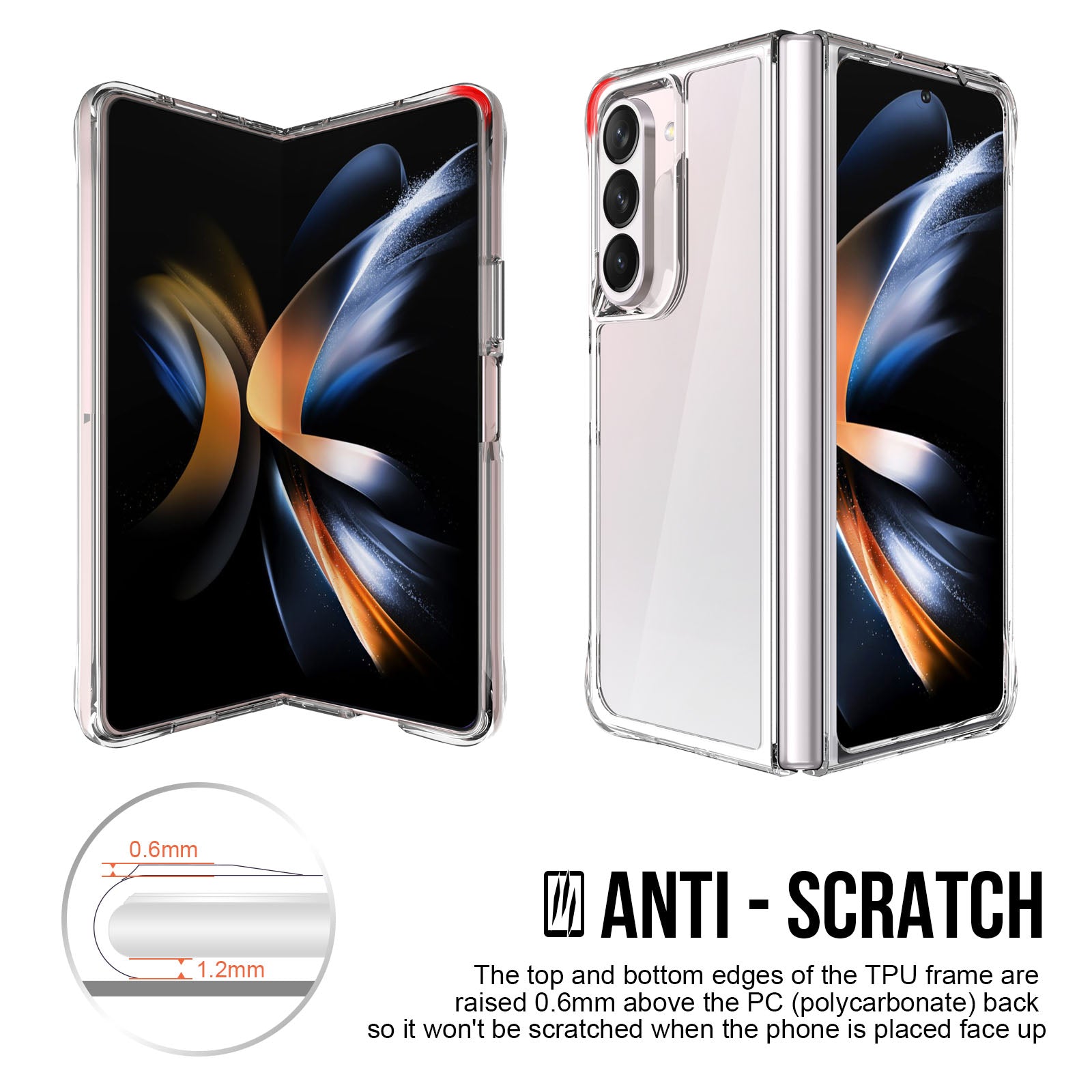 Transparent Phone Case for Samsung Galaxy Z Fold5 5G , PC+TPU Shockproof Folding Cover