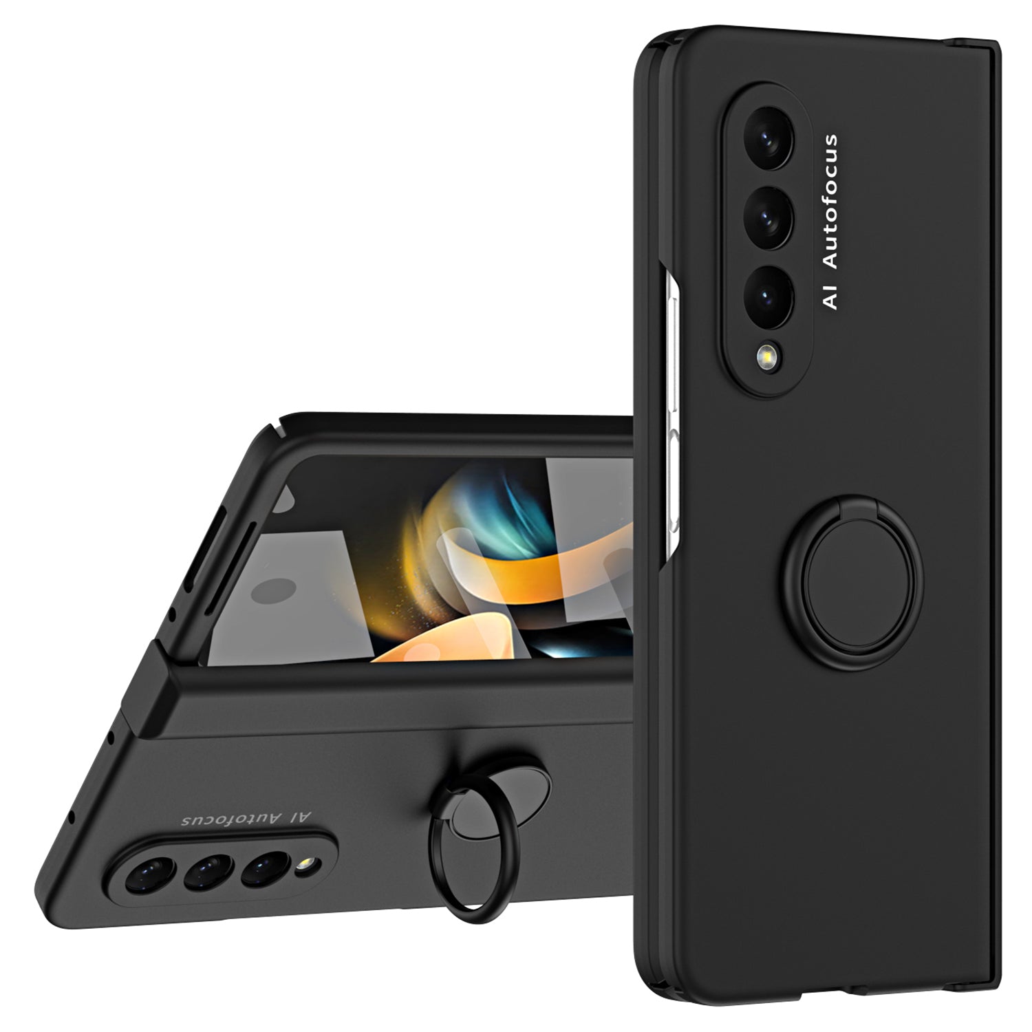 For Samsung Galaxy Z Fold4 5G Macaron Phone Cover with Front Screen Film Hard PC Kickstand Case Support Magnetic Car Mount