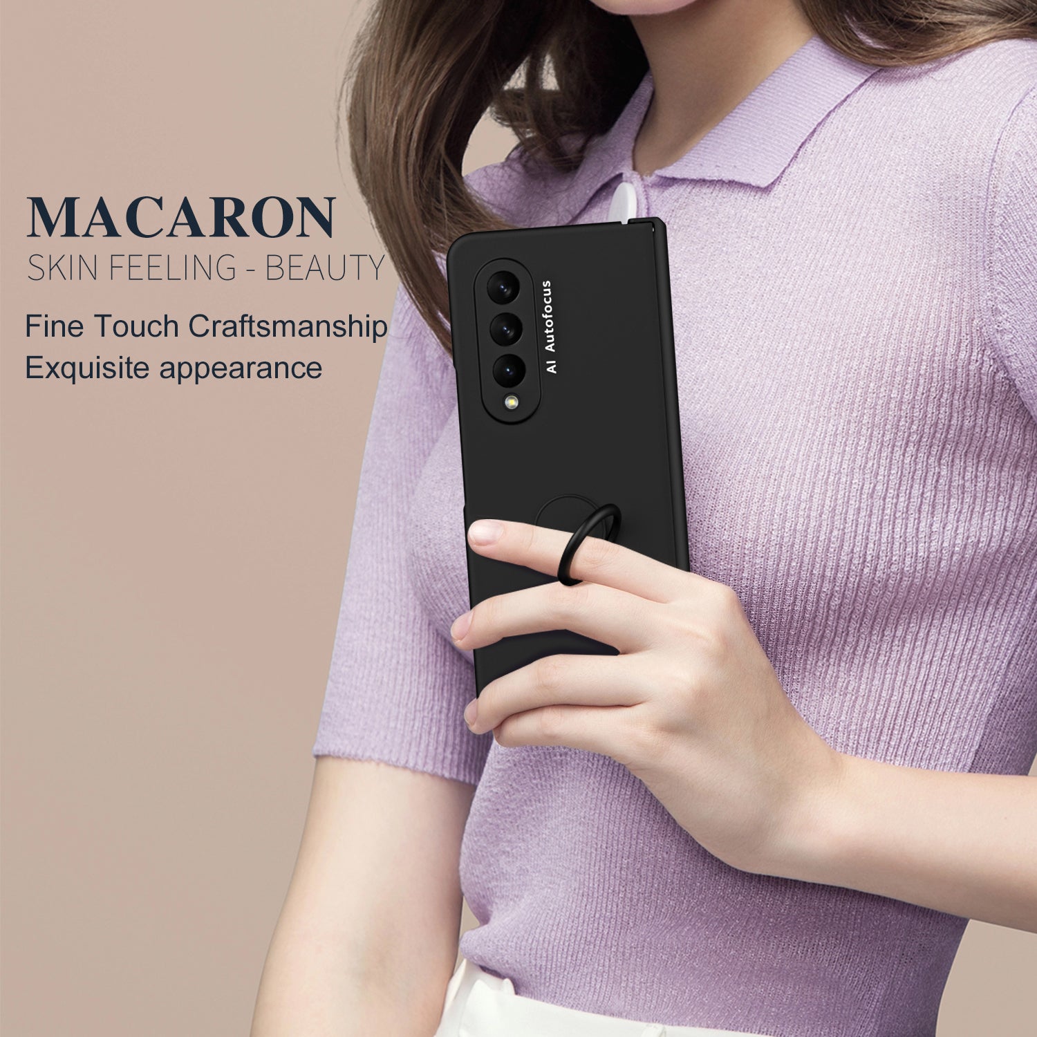 For Samsung Galaxy Z Fold4 5G Macaron Phone Cover with Front Screen Film Hard PC Kickstand Case Support Magnetic Car Mount