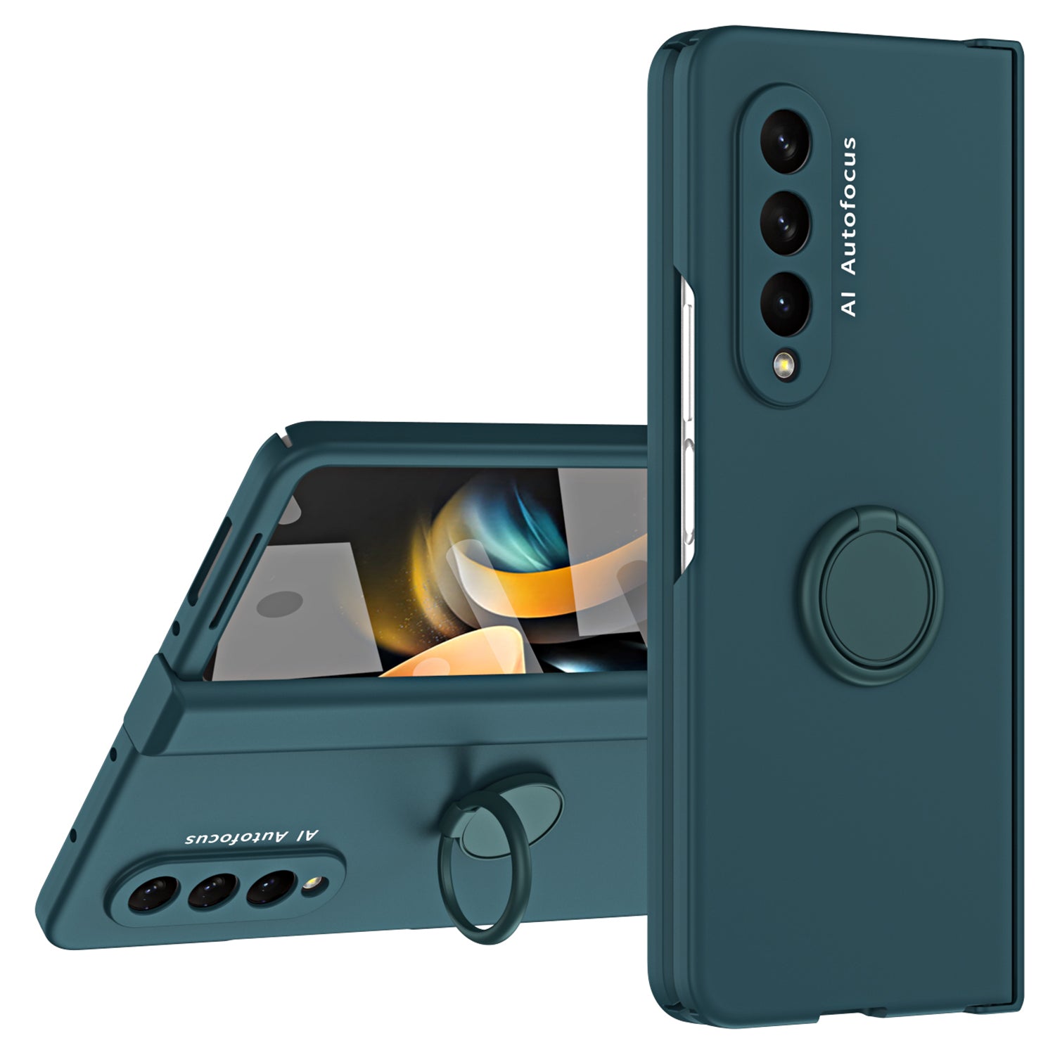 For Samsung Galaxy Z Fold4 5G Macaron Phone Cover with Front Screen Film Hard PC Kickstand Case Support Magnetic Car Mount