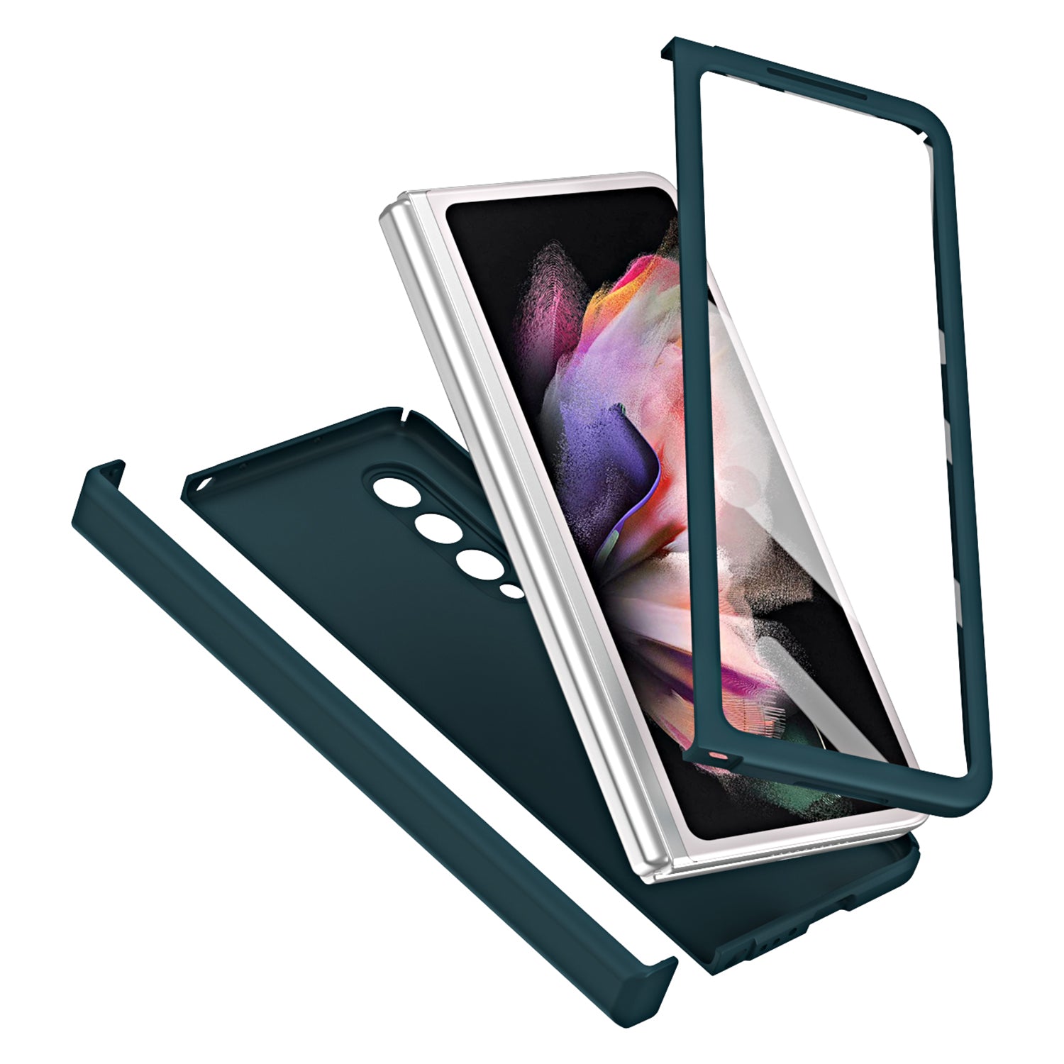 For Samsung Galaxy Z Fold4 5G Macaron Phone Cover with Front Screen Film Hard PC Kickstand Case Support Magnetic Car Mount