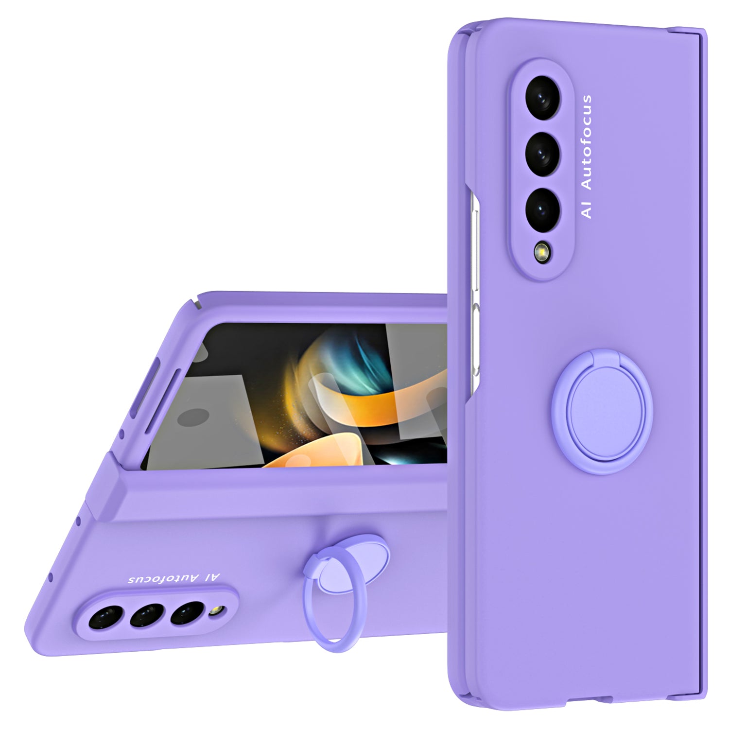 For Samsung Galaxy Z Fold4 5G Macaron Phone Cover with Front Screen Film Hard PC Kickstand Case Support Magnetic Car Mount