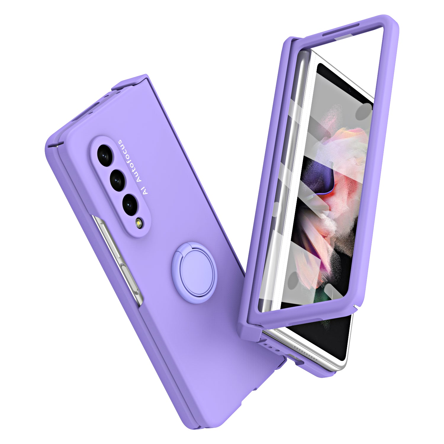For Samsung Galaxy Z Fold4 5G Macaron Phone Cover with Front Screen Film Hard PC Kickstand Case Support Magnetic Car Mount