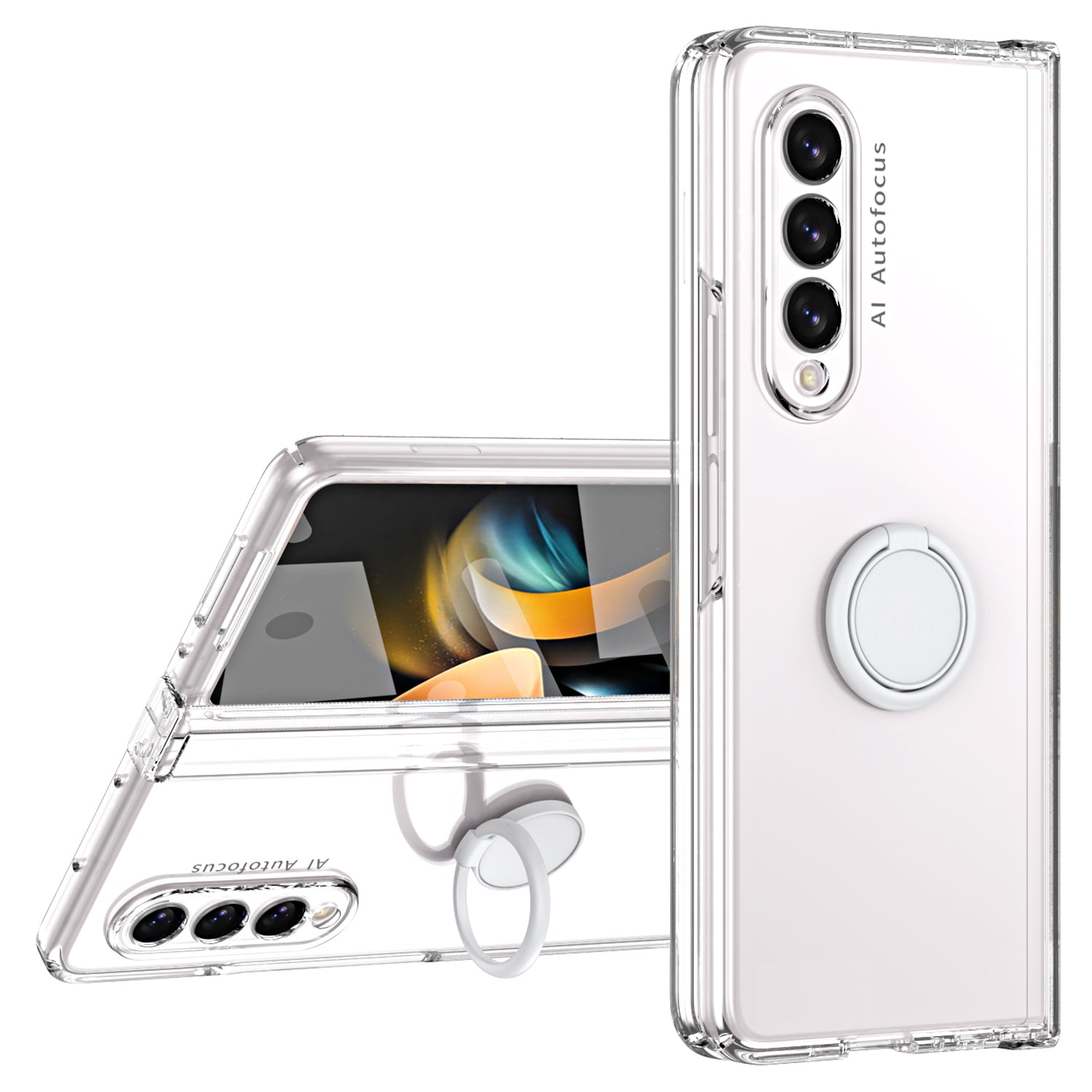 For Samsung Galaxy Z Fold4 5G Macaron Phone Cover with Front Screen Film Hard PC Kickstand Case Support Magnetic Car Mount