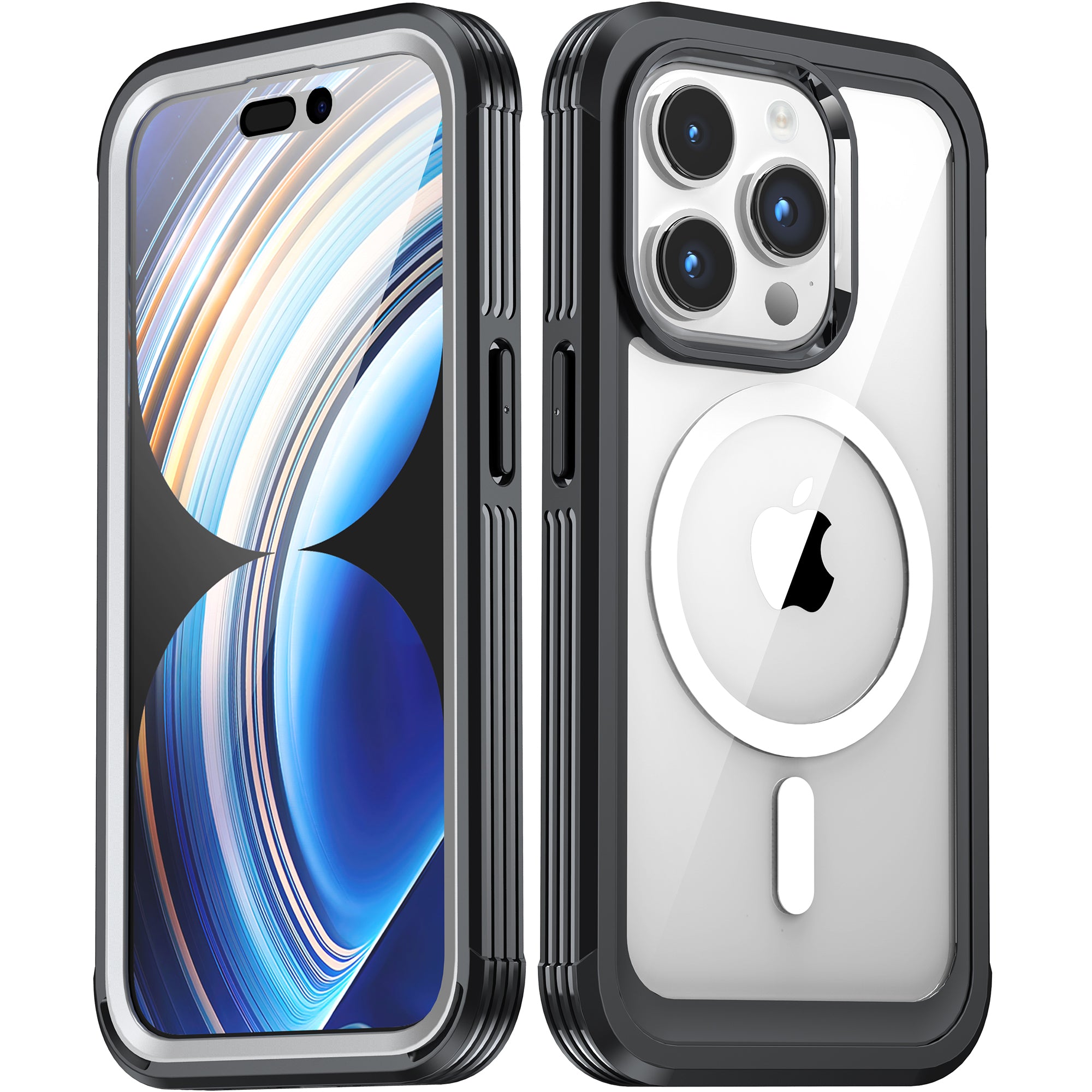 For iPhone 15 Pro Max Anti-drop Transparent Phone Case PC TPU Cover with Tempered Glass Screen Protector