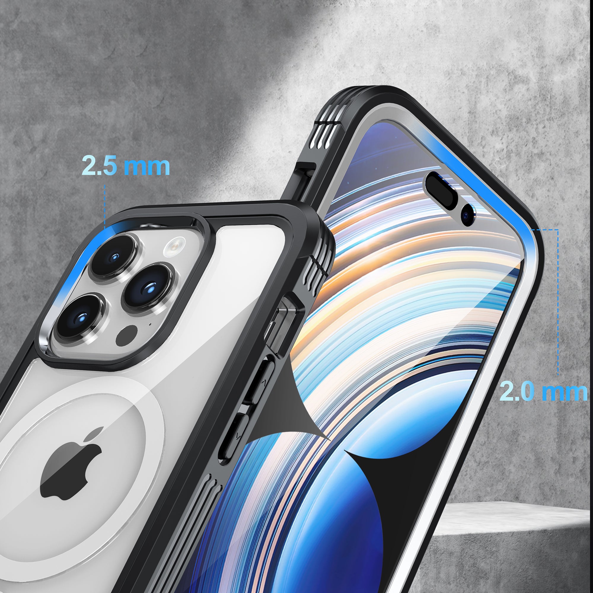 For iPhone 15 Scratch Proof Transparent Phone Case PC TPU Cover with Tempered Glass Screen Protector