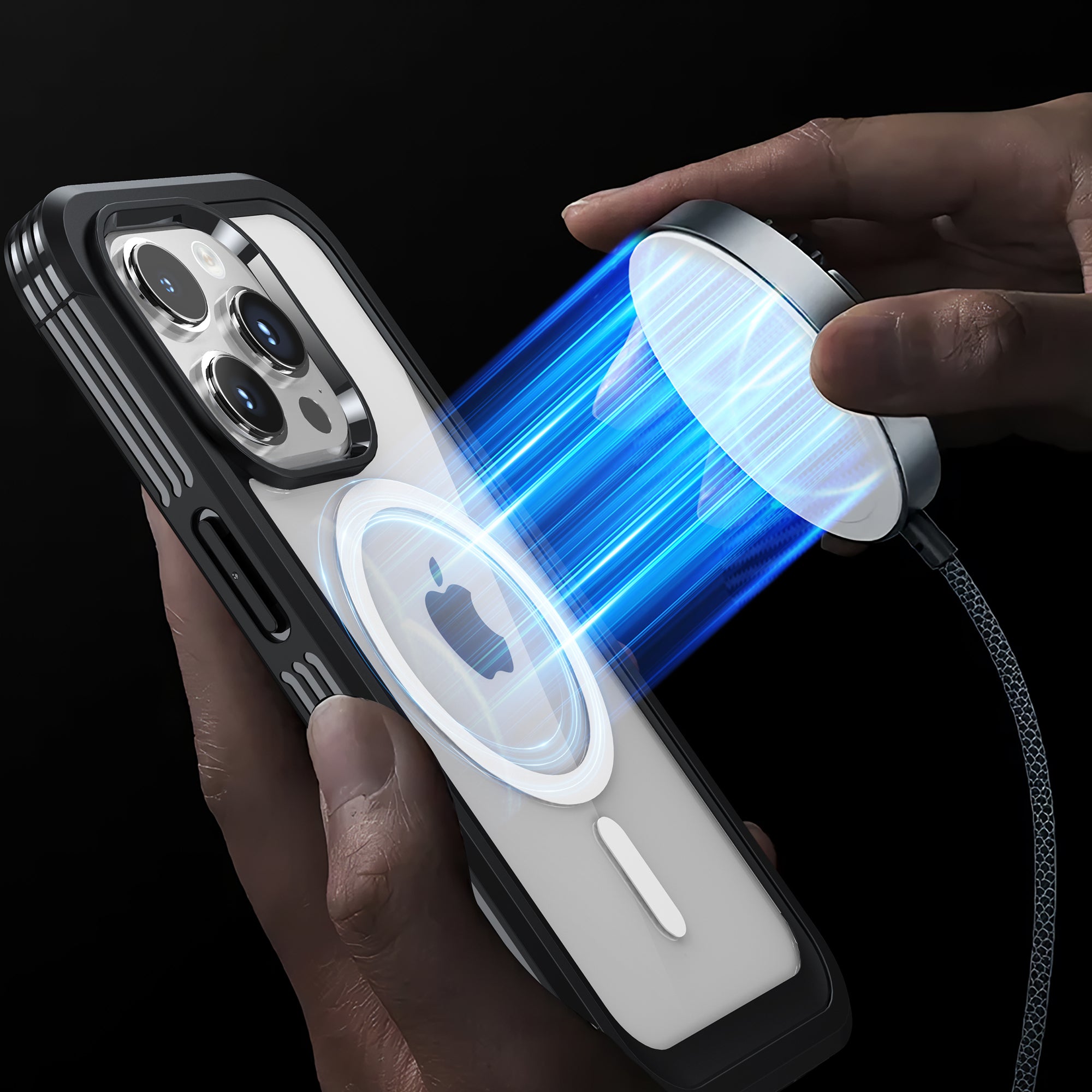 For iPhone 15 Plus Shockproof Transparent Phone Case PC TPU Cover with Tempered Glass Screen Protector