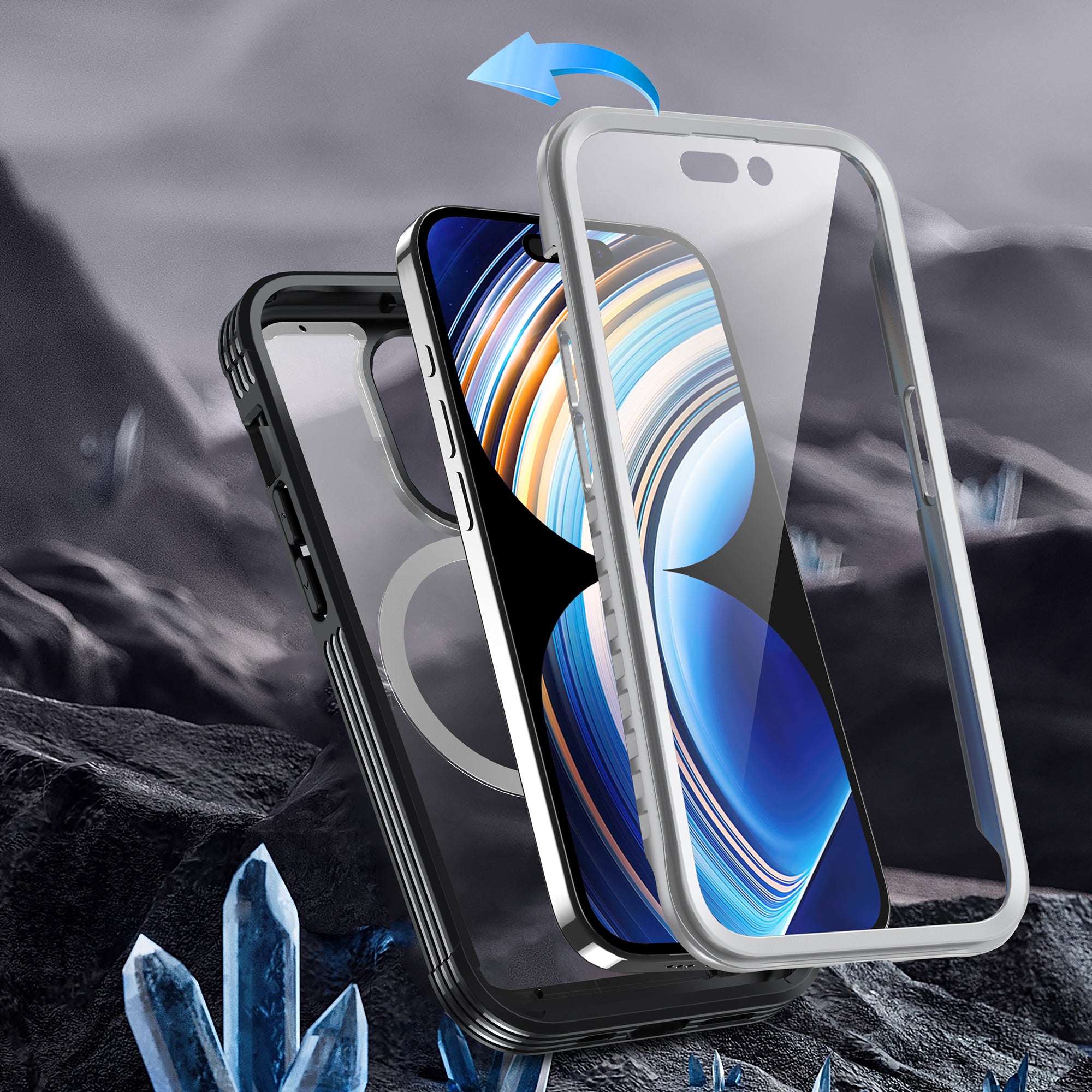 For iPhone 15 Pro Fall Protection Transparent Phone Case PC TPU Cover with Tempered Glass Screen Protector
