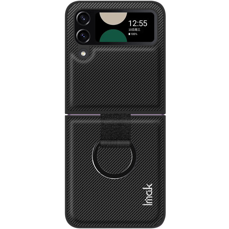 IMAK Ruiyi Series for Samsung Galaxy Z Flip4 5G Finger Ring Phone Case Carbon Fiber Leather Coated PC Cover