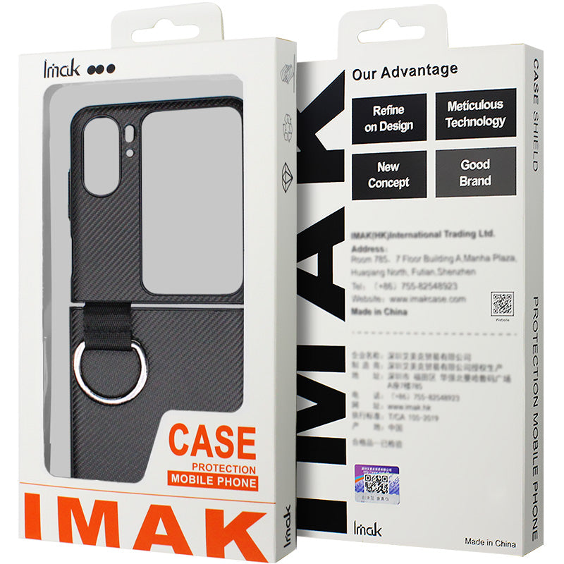 IMAK Ruiyi Series for Samsung Galaxy Z Flip4 5G Finger Ring Phone Case Carbon Fiber Leather Coated PC Cover