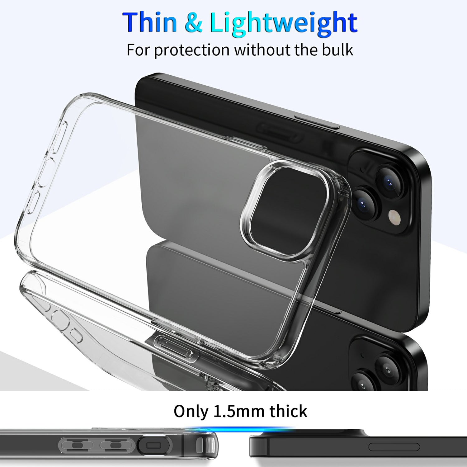 Pro iPhone 15 Plus Zadní kryt Vysoce průhledné TPU PC pouzdro na mobilní telefon