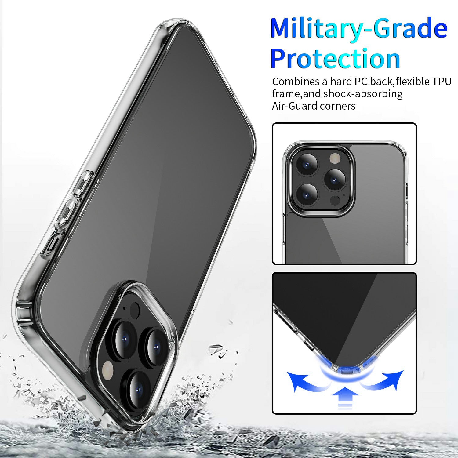 For iPhone 15 Pro Max Drop Resistant Back Cover High Transparency TPU PC Mobile Phone Case