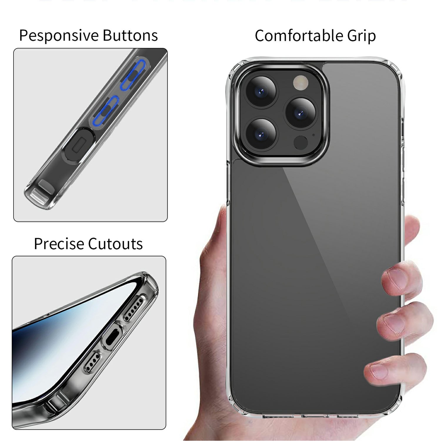 For iPhone 15 Pro Max Drop Resistant Back Cover High Transparency TPU PC Mobile Phone Case