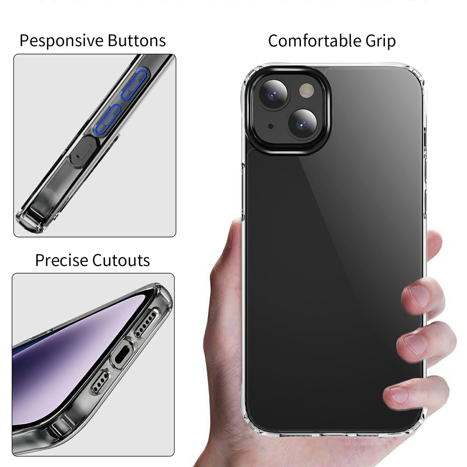 Pro iPhone 15 Vysoce průhledný zadní kryt TPU PC odolný proti nárazu na mobilní telefon
