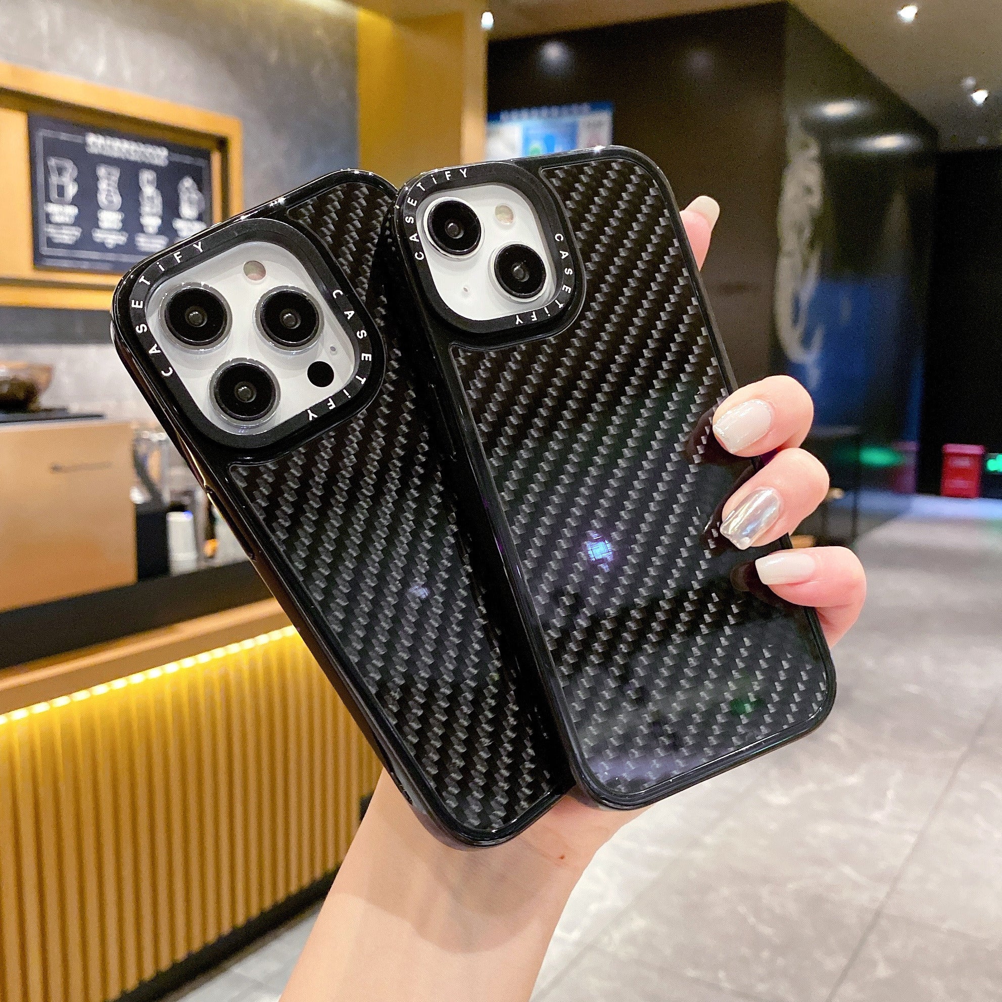 Phone Cover For iPhone 15 Mobile Phone Case Carbon Fiber Texture PC TPU Shockproof Shell
