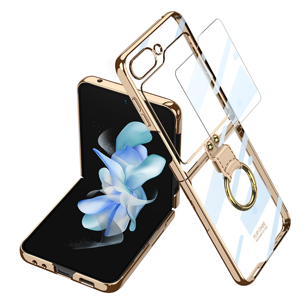 GKK For Samsung Galaxy Z Flip5 5G Clear Case Hard PC Ring Kickstand Phone Cover with Back Screen Protector