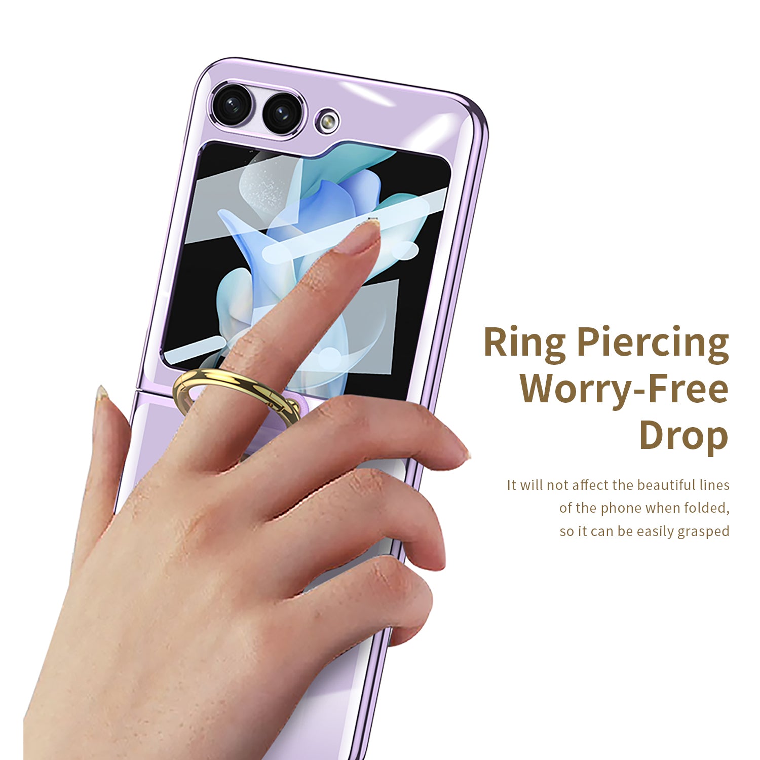 GKK For Samsung Galaxy Z Flip5 5G Clear Case Hard PC Ring Kickstand Phone Cover with Back Screen Protector