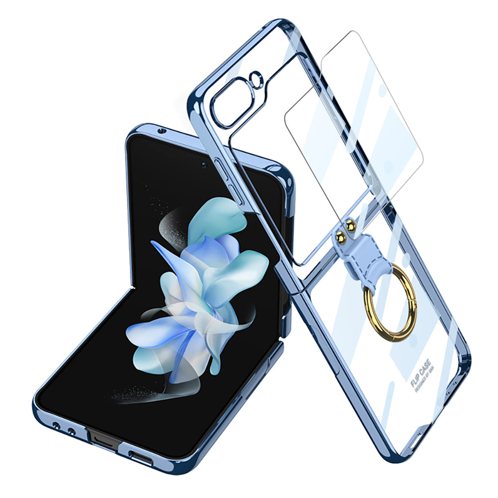 GKK For Samsung Galaxy Z Flip5 5G Clear Case Hard PC Ring Kickstand Phone Cover with Back Screen Protector
