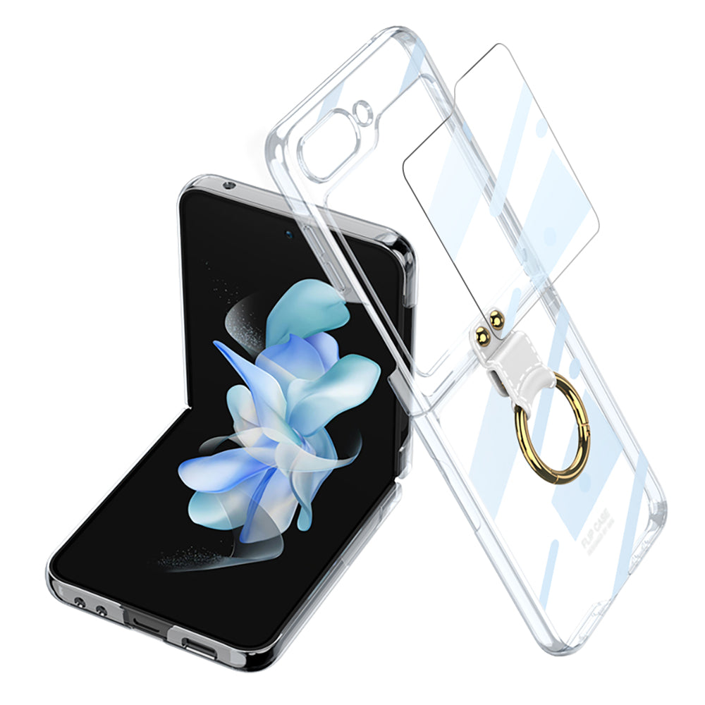 GKK For Samsung Galaxy Z Flip5 5G Clear Case Hard PC Ring Kickstand Phone Cover with Back Screen Protector