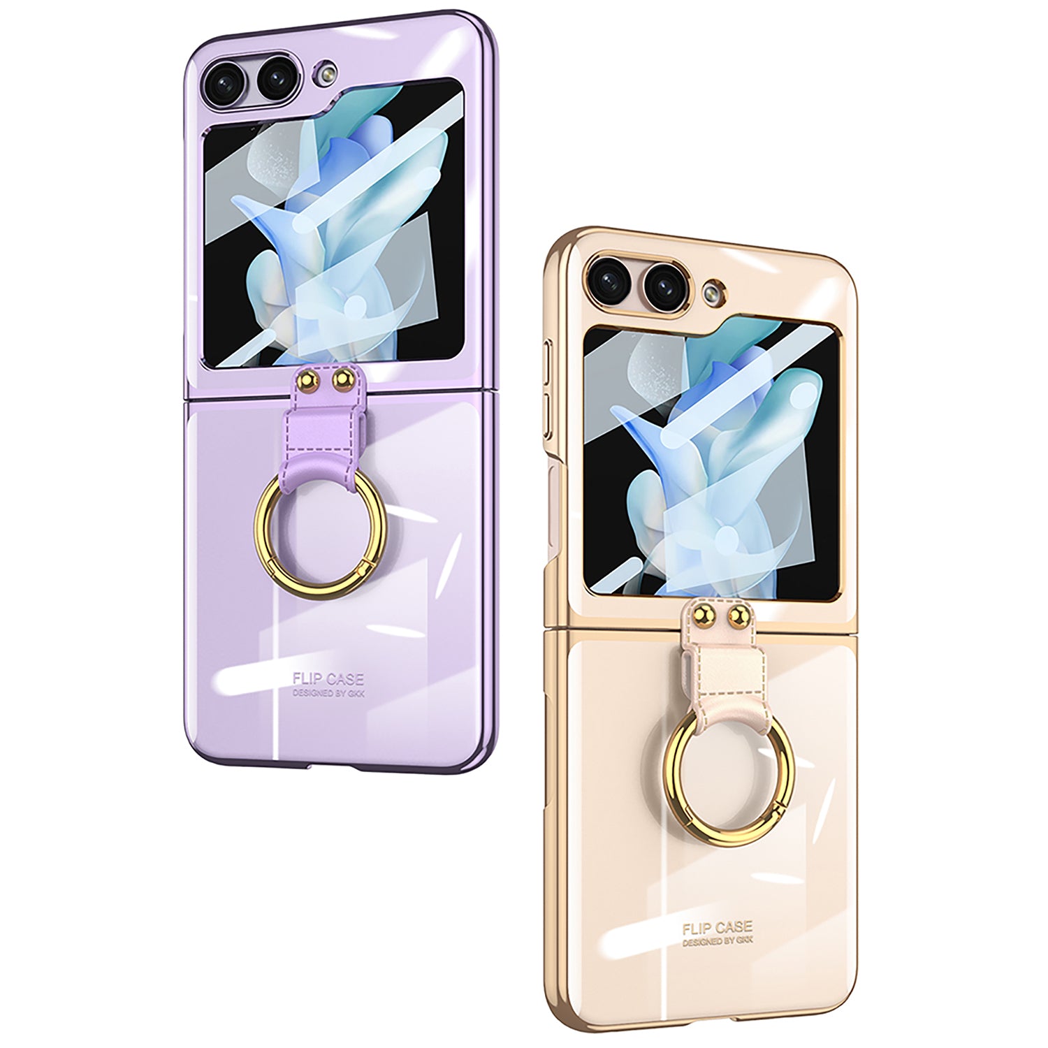 GKK For Samsung Galaxy Z Flip5 5G Clear Case Hard PC Ring Kickstand Phone Cover with Back Screen Protector