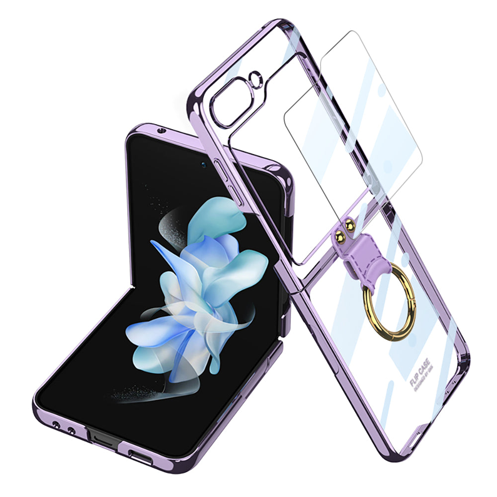 GKK For Samsung Galaxy Z Flip5 5G Clear Case Hard PC Ring Kickstand Phone Cover with Back Screen Protector