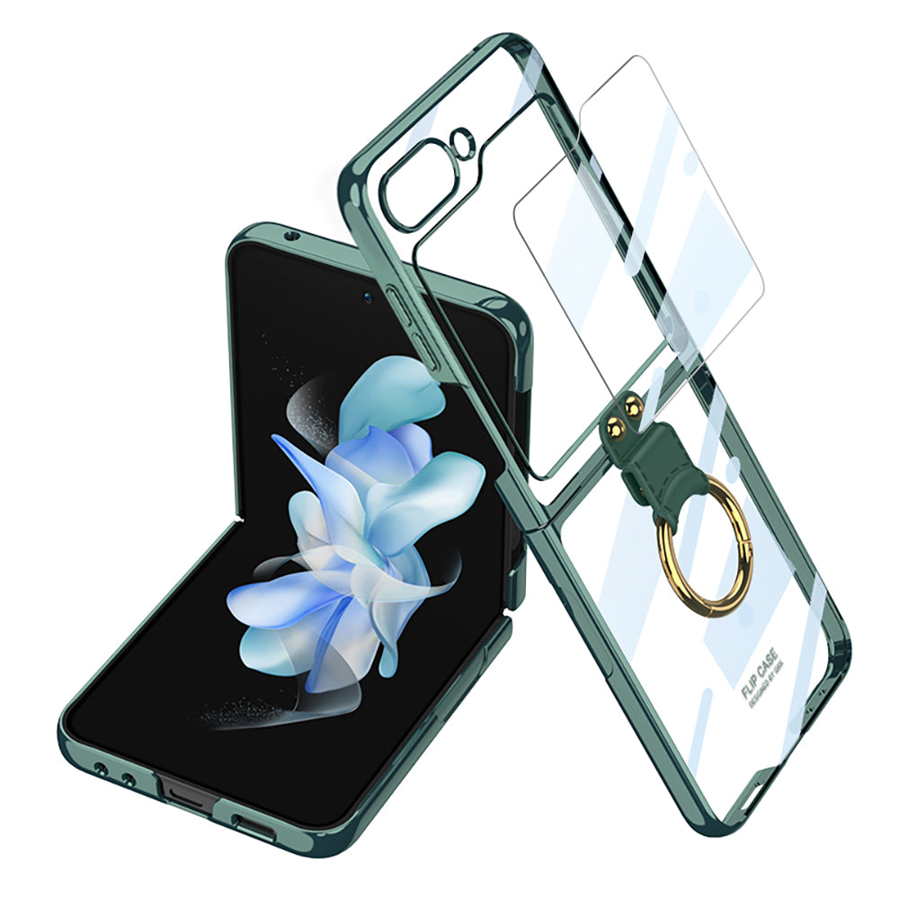 GKK For Samsung Galaxy Z Flip5 5G Clear Case Hard PC Ring Kickstand Phone Cover with Back Screen Protector
