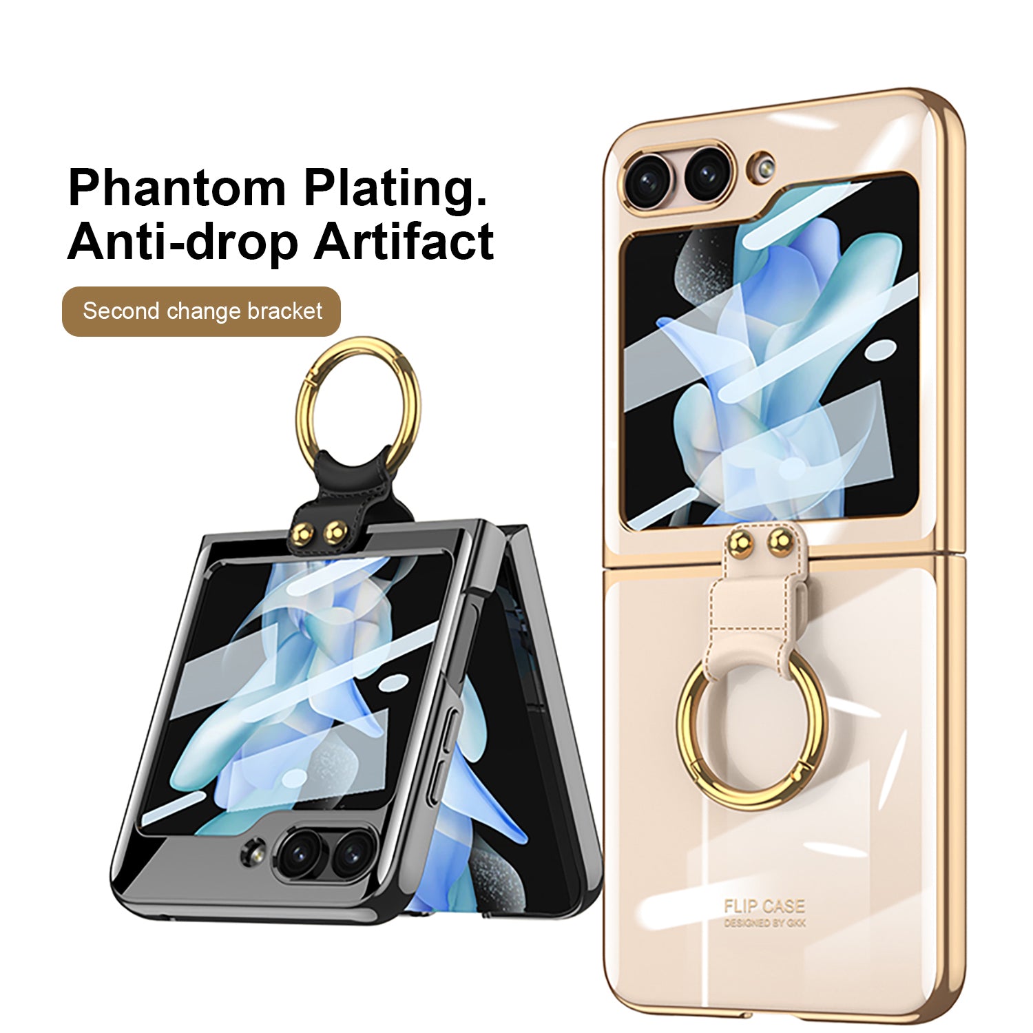 GKK For Samsung Galaxy Z Flip5 5G Clear Case Hard PC Ring Kickstand Phone Cover with Back Screen Protector