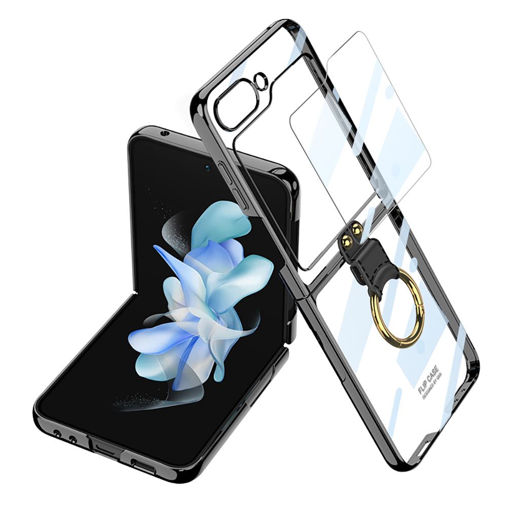 GKK For Samsung Galaxy Z Flip5 5G Clear Case Hard PC Ring Kickstand Phone Cover with Back Screen Protector