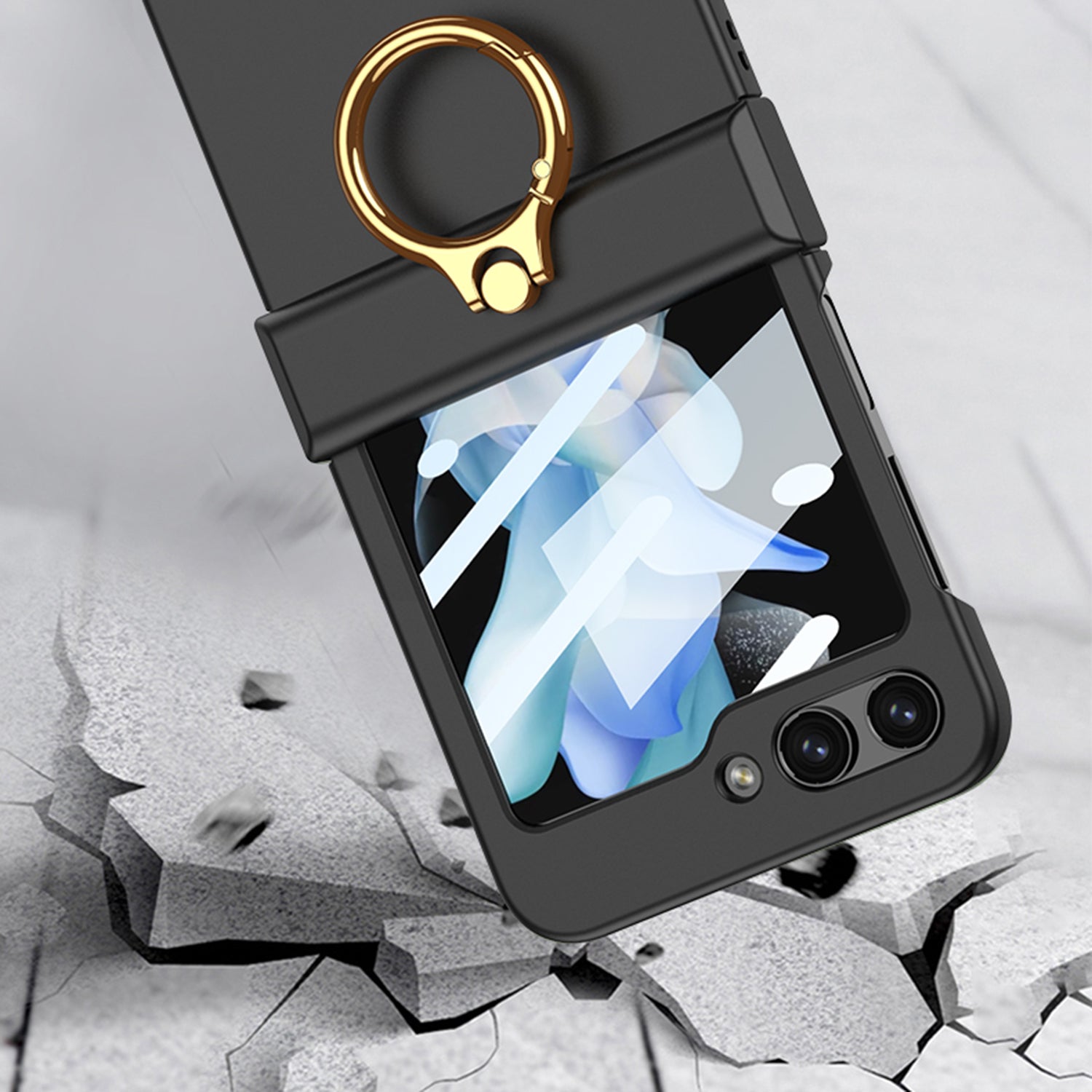 GKK For Samsung Galaxy Z Flip5 5G Hinge Protection Phone Case Hard PC Kickstand Cover with Small Screen Film