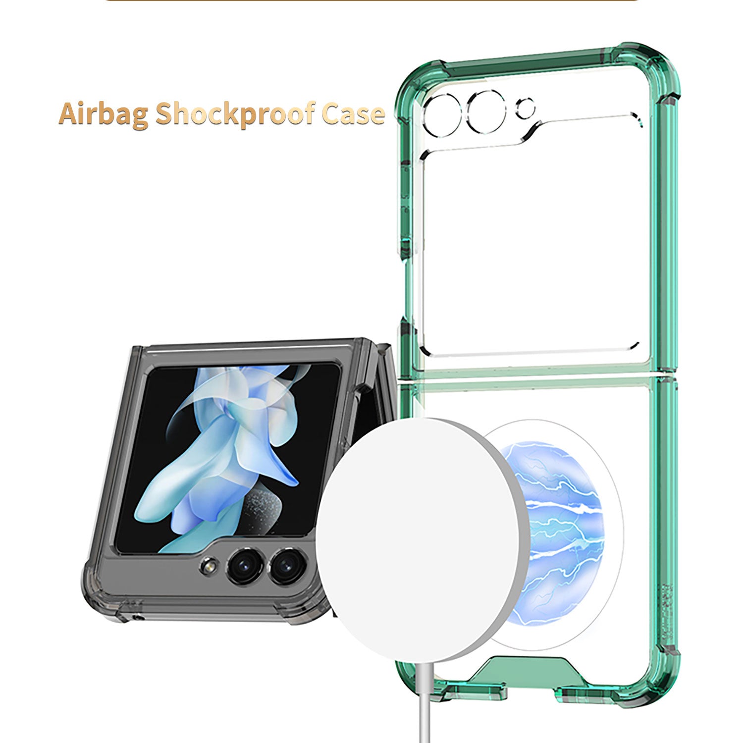 GKK For Samsung Galaxy Z Flip5 5G Magnetic Phone Case Reinforced Corners TPU Clear Cover
