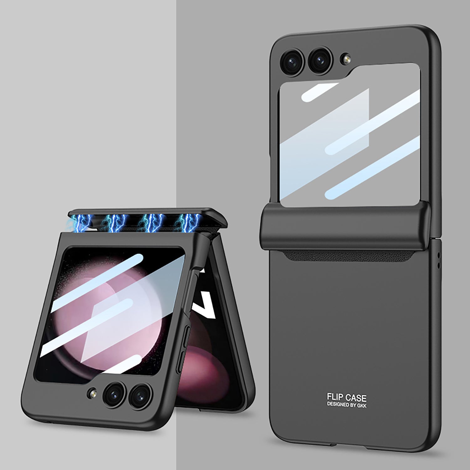GKK For Samsung Galaxy Z Flip5 5G PC Phone Case Magnetic Hinge Protection Cover with Tempered Glass Small Screen Film