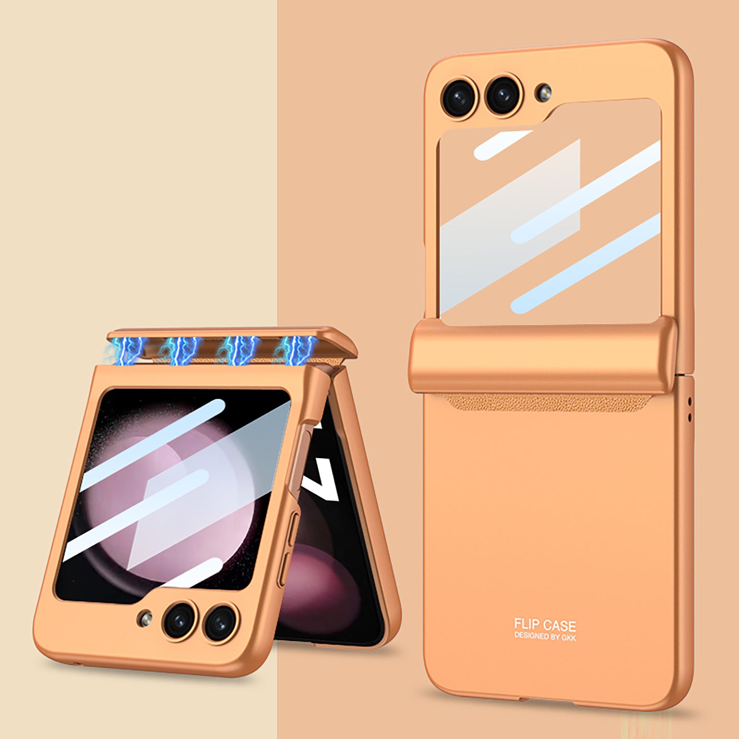 GKK For Samsung Galaxy Z Flip5 5G PC Phone Case Magnetic Hinge Protection Cover with Tempered Glass Small Screen Film
