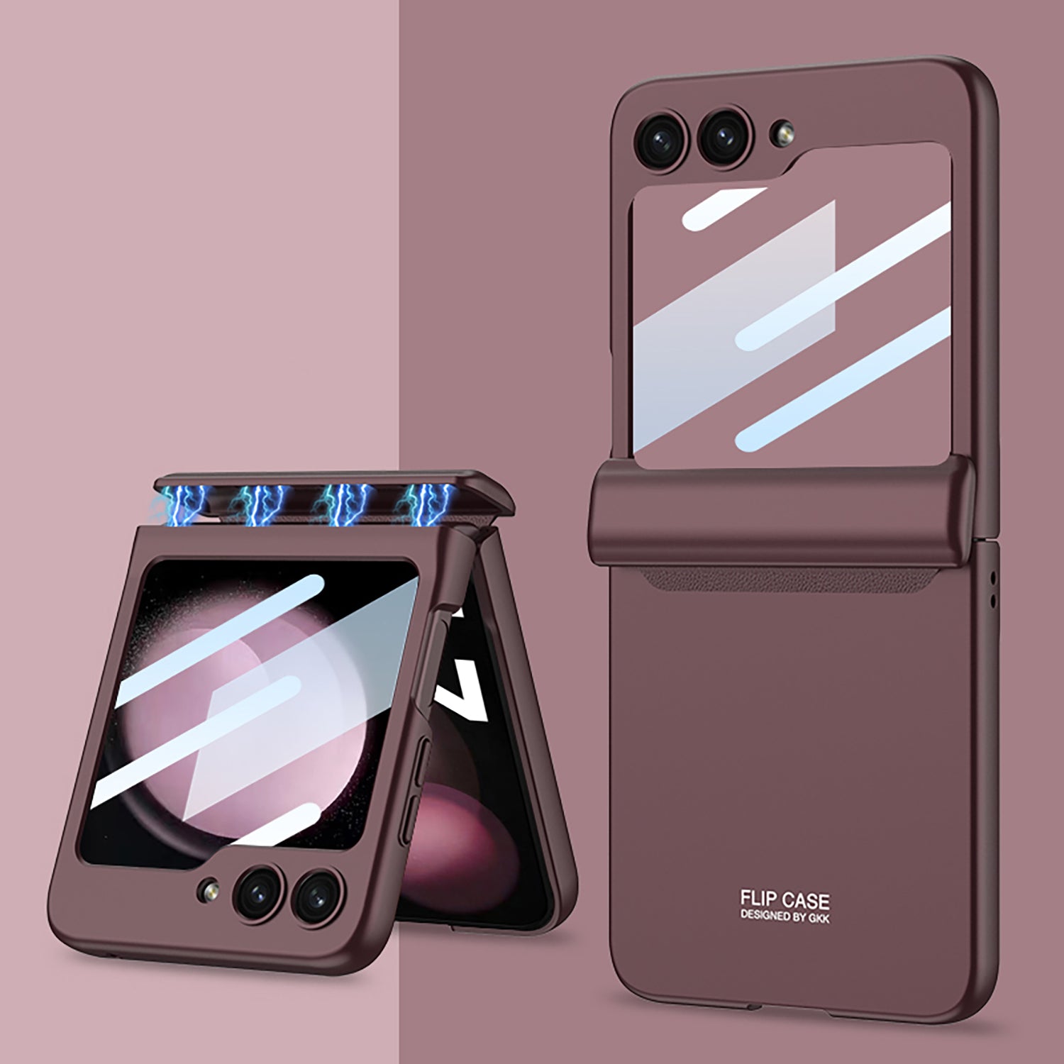 GKK For Samsung Galaxy Z Flip5 5G PC Phone Case Magnetic Hinge Protection Cover with Tempered Glass Small Screen Film