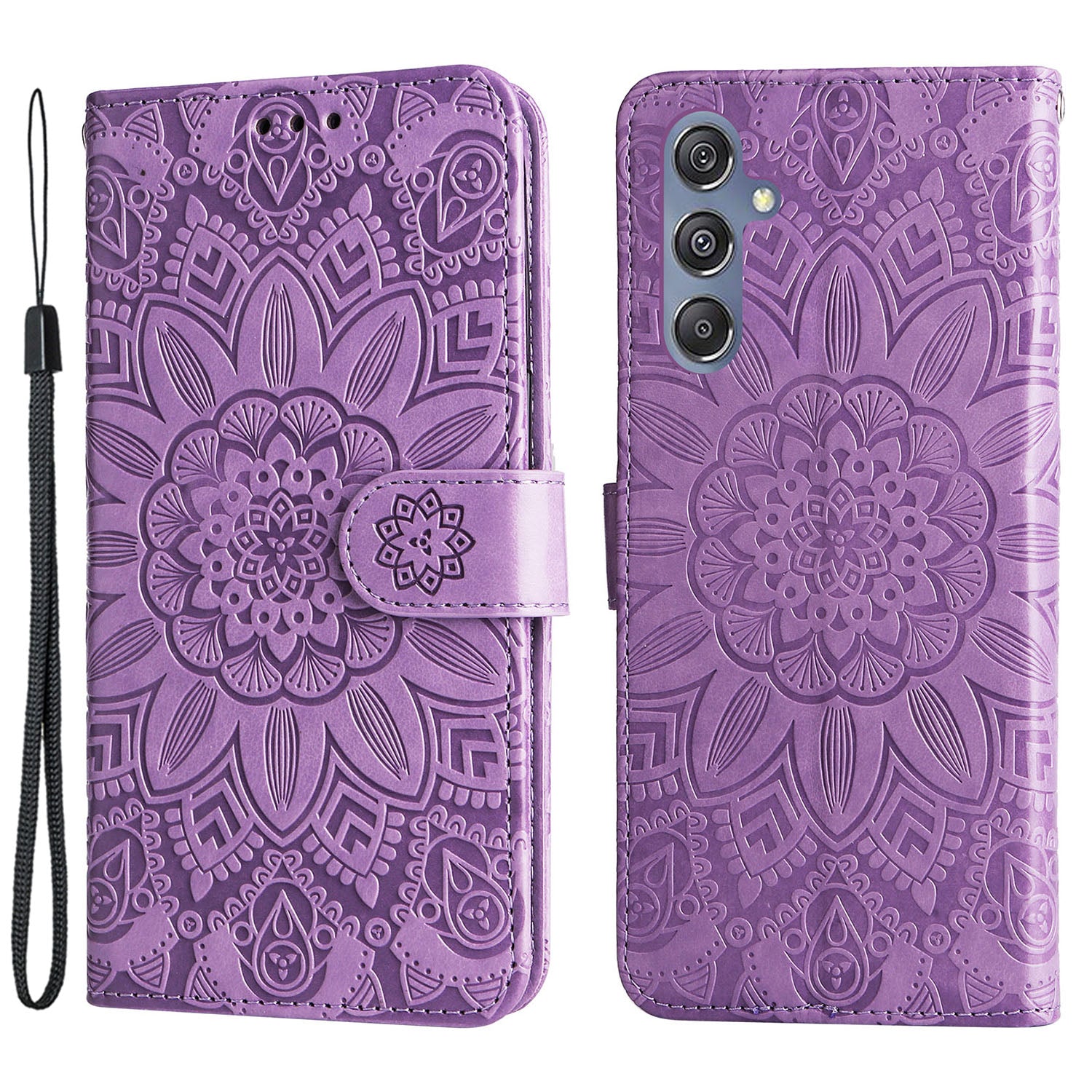 For Samsung Galaxy F34 5G M34 5G Anti-Scratch Phone Cover Sunflower Imprint PU Leather Wallet Stand Case